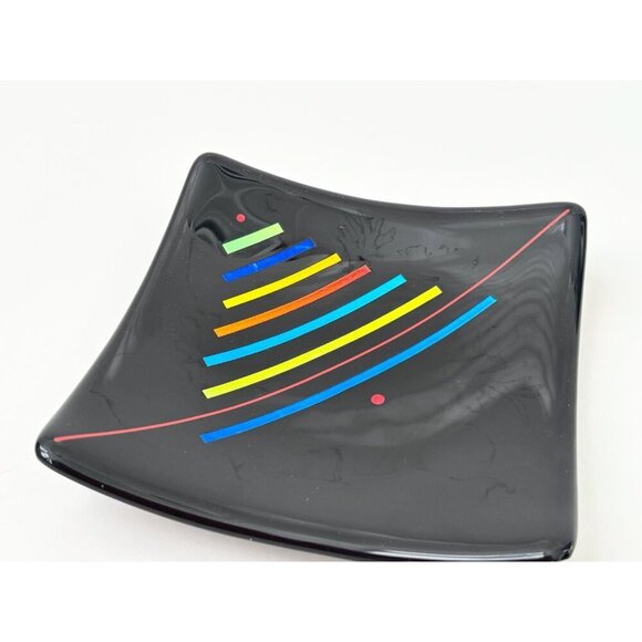 Post-Modern Black Rainbow Striped Geometric Midcentury Modern Vintage Plate - Picture 6 of 10